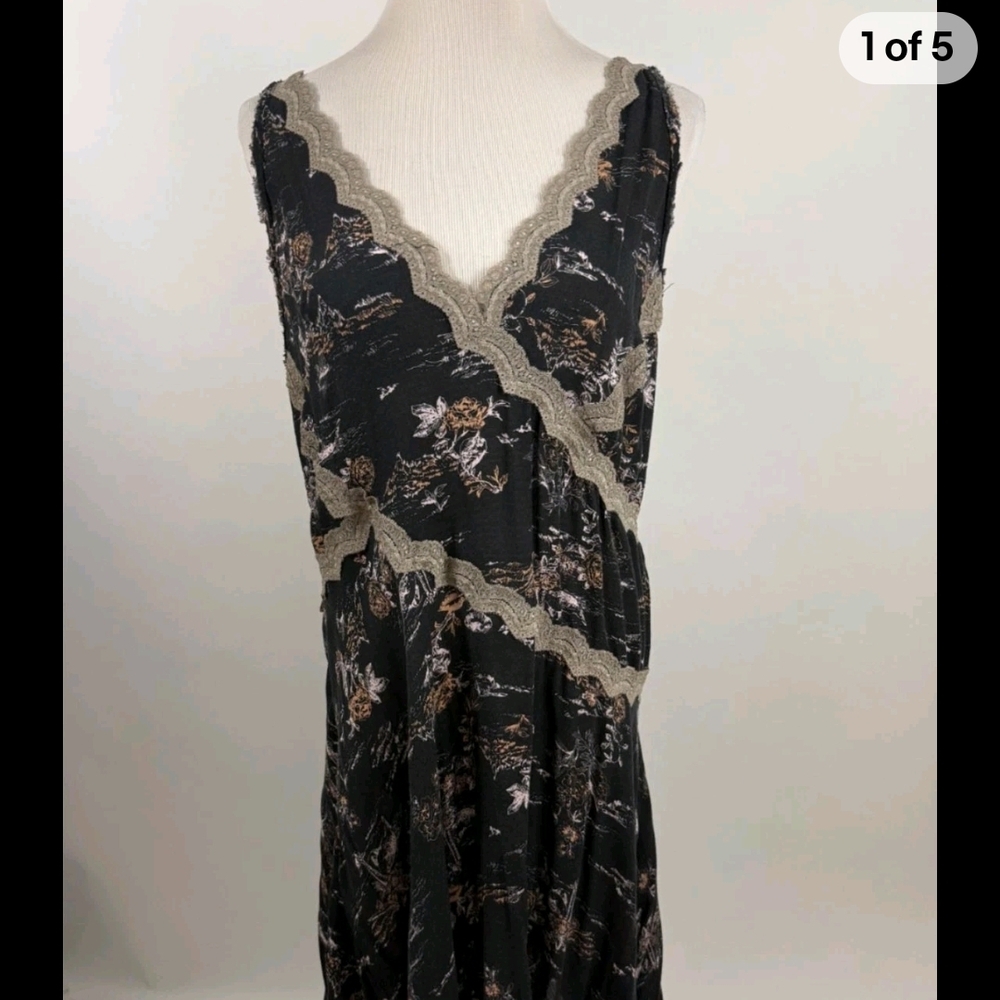 Free People Slip My Mind Printed Trapeze Dress. sleeveless, mini-length Large